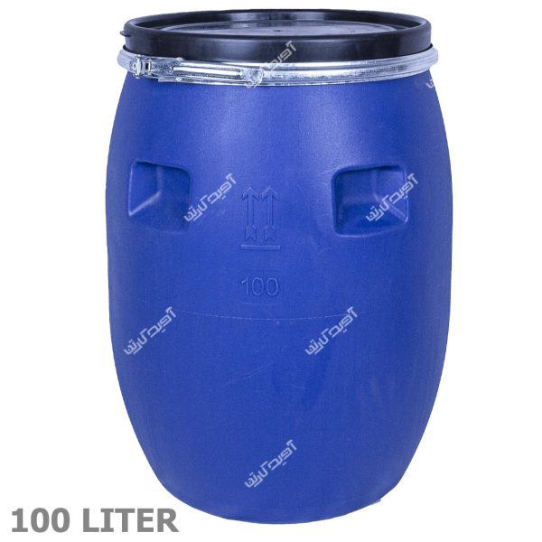 بشکه پلاستیکی 100 لیتری دهانه باز با درب و تسمه